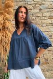 Prairie Pintuck Cotton Smock Navy